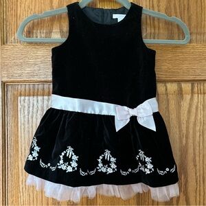 Black Velvet Dress with Pink Bow and Embroidery Janie&Jack